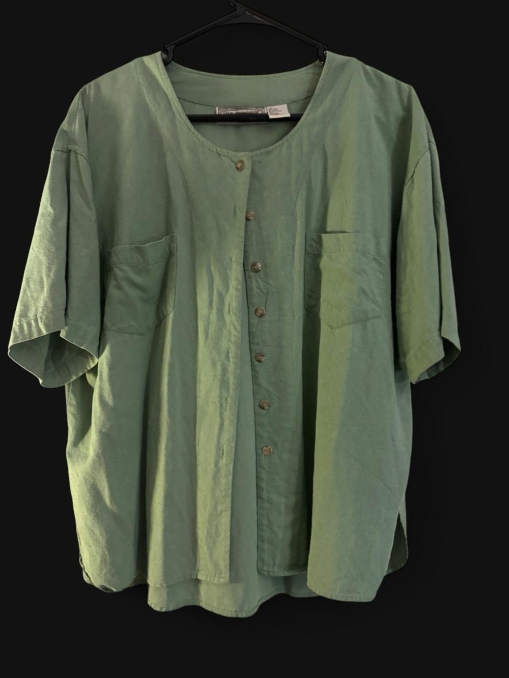 Silk Exchange 100% Silk Button Front Shirt - Green
